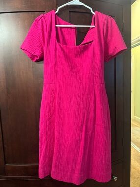 Lilly Pulitzer Hot Pink Short Sleeve Square Neck Midi Dress